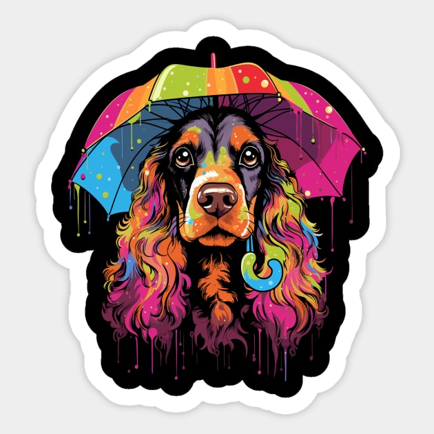 Cocker Spaniel Rainy Day With Umbrella Sticker by JH Mart